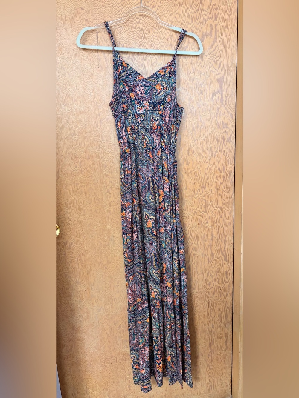 Cost Plus World Market Paisley Spaghetti-Strap Maxi Dress - Navy, Orange, Pink